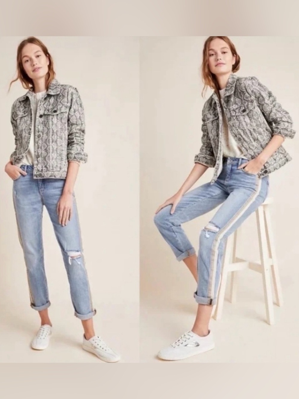 Anthropologie Pilcro and the Letterpress Slim Boyfriend Side Striped Blue Sz 31